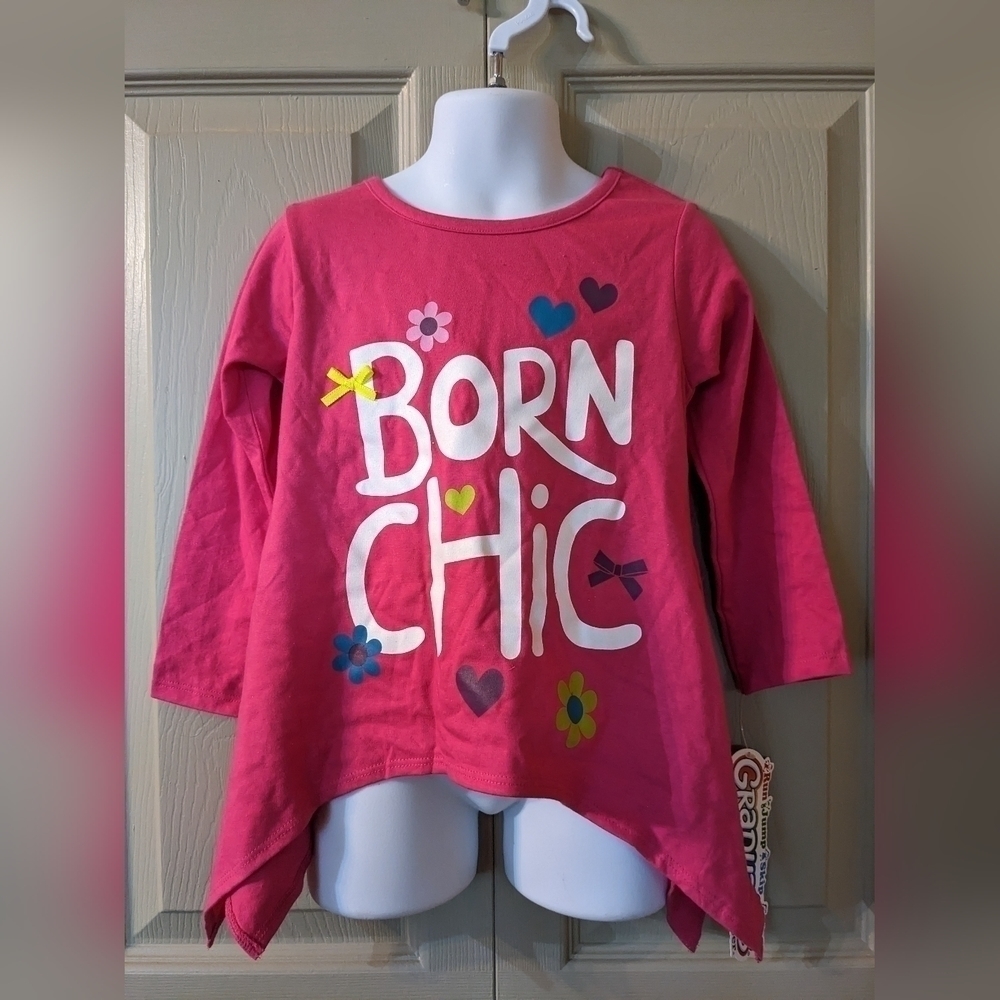 New Gerber Graduates girl's pink long sleeve shirt, says "Born Chick", T1A